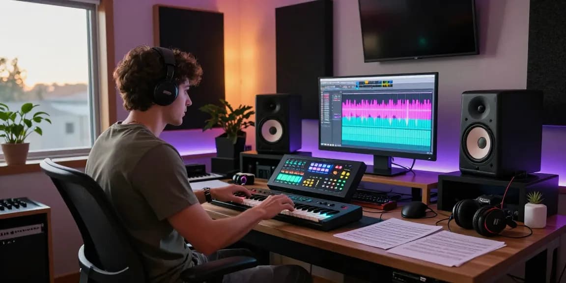 Music producer utilizing SC88 sound module in modern studio setup with digital audio workstation.
