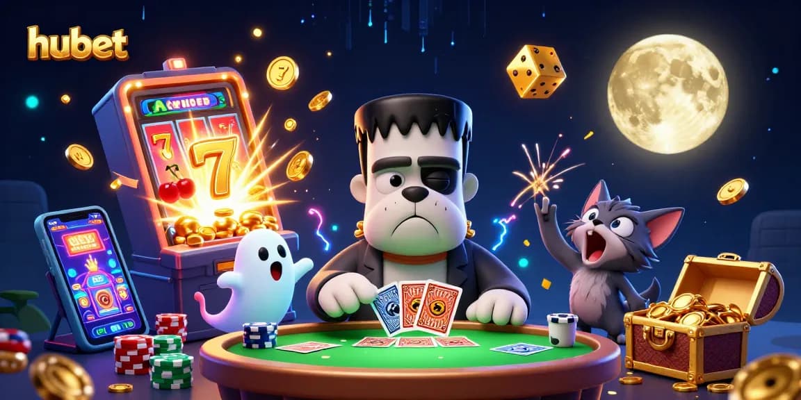 Engage in thrilling gameplay at hubet with a unique casino scene featuring vibrant characters and jackpot excitement.