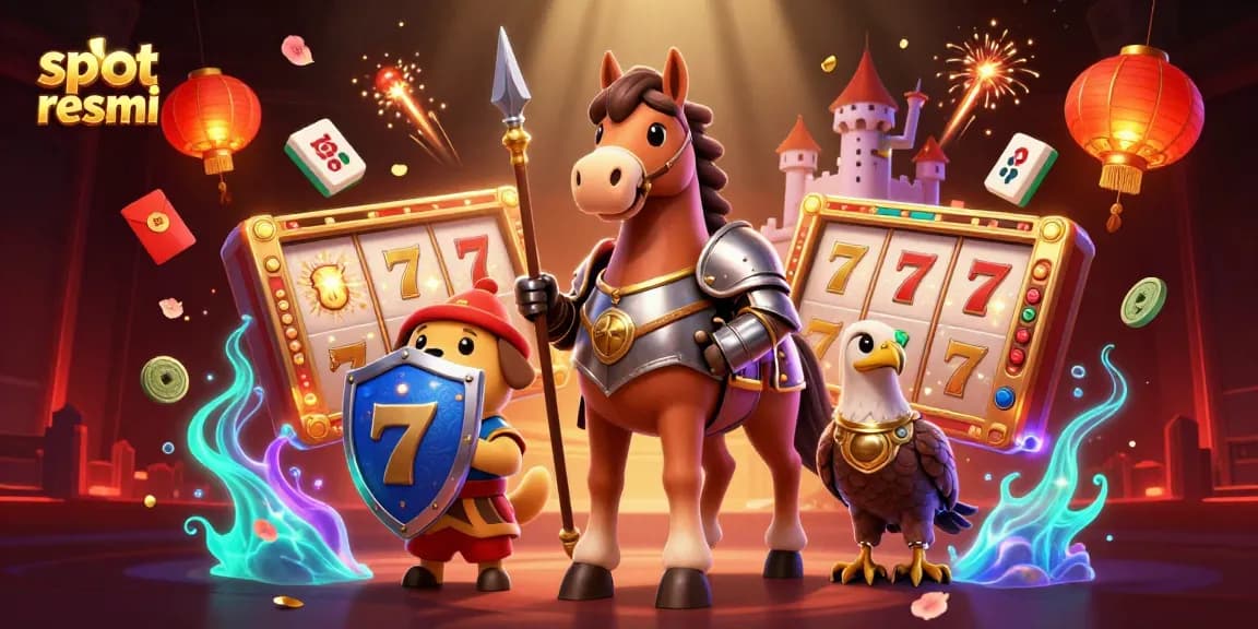 Play slot resmi with vibrant visuals, featuring a knight and dynamic gaming elements.