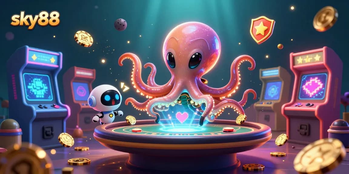 Engage with sky88's thrilling alien octopus casino scene featuring immersive poker dynamics.