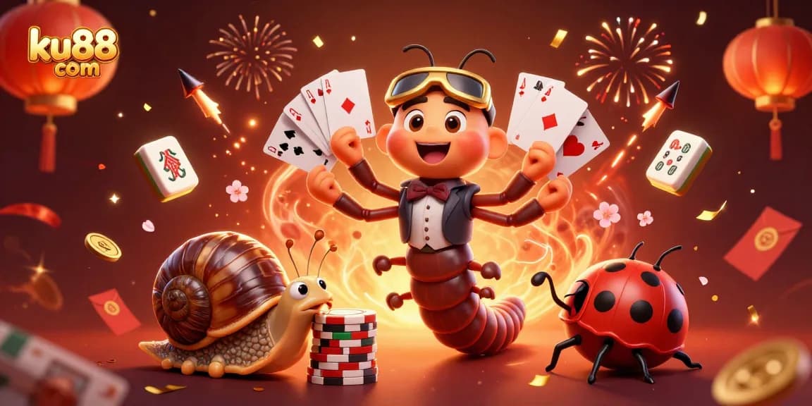 Join the excitement on ku88 com featuring a millipede dealer and high-roller snail in vibrant casino scene.