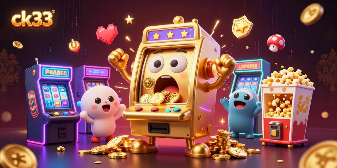 ck33 slot machines celebrate a jackpot win amidst vibrant casino games and joyful elements, showcasing thrill and excitement in gaming.