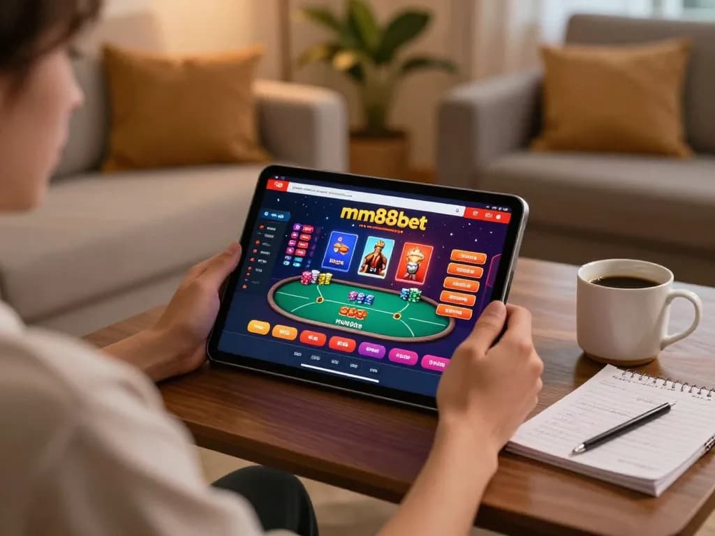 Experience mm88bet poker gameplay on tablet in a cozy home environment