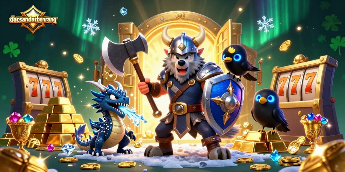 Experience thrilling moments with dacsandatphanrang, a Viking wolf and dragon in a treasure-filled casino.