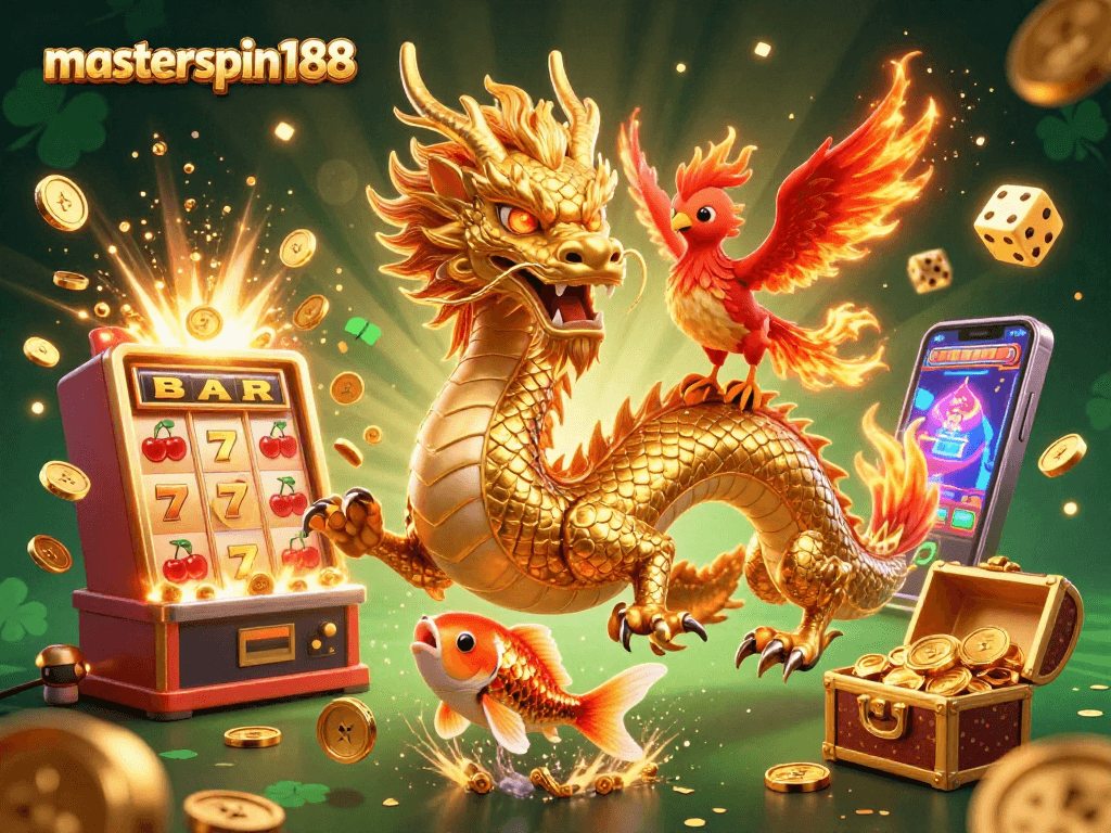 Experience the thrill of masterspin188 gaming with a vibrant 3D illustration of dynamic casino elements.