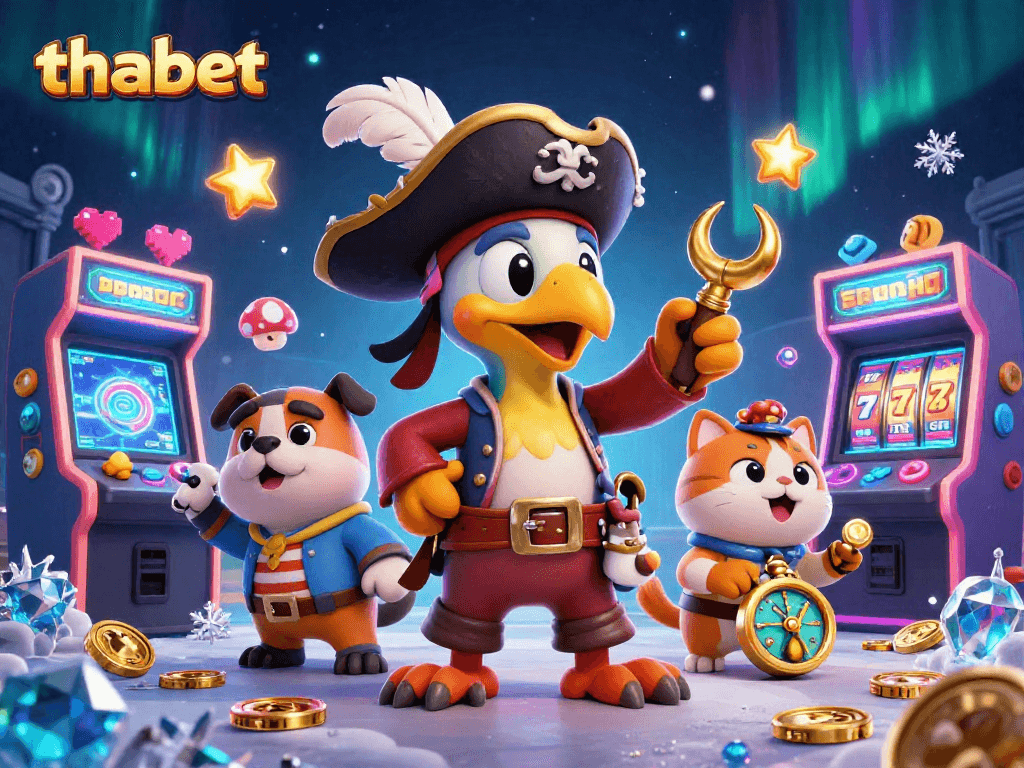 Experience thrilling gameplay at thabet with a vibrant 3D casino scene featuring dynamic characters and colorful game elements.