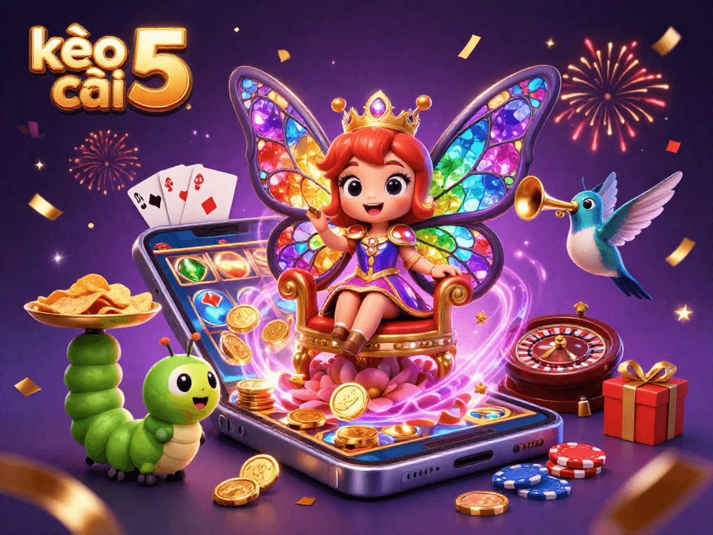 Bet on kèo nhà cái 5 as the butterfly queen presides over a vibrant casino scene.
