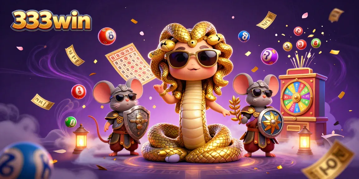 Experience 333win's exciting lottery action with a vibrant 3D illustration featuring Medusa and warrior mice.