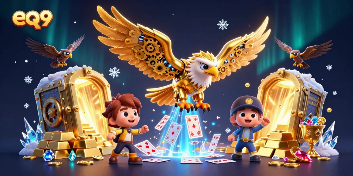 Dive into the thrilling world of eq9 with an engaging casino experience amidst a vibrant 3D illustration.