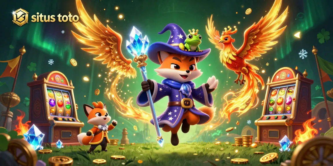 Putaran slot gacor yang menarik di situs toto dengan karakter magis dan simbol judi berkilau.