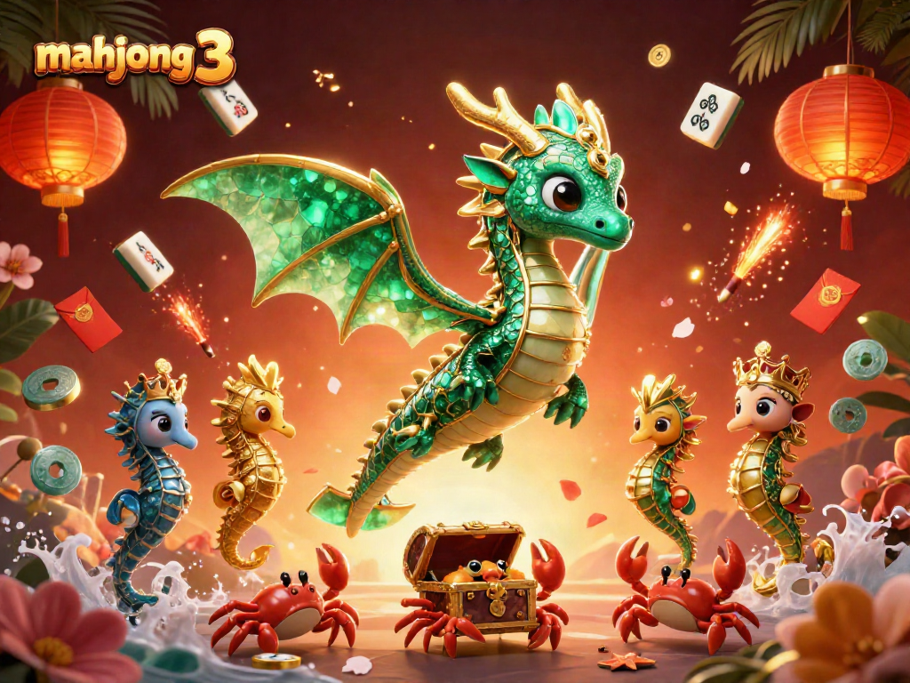 Play mahjong 3 with an enchanting sea dragon and dynamic casino elements in vibrant 3D.