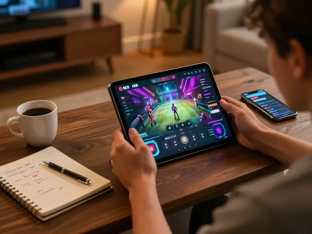 B52 club user engaged in online gaming, showcasing vibrant interface and strategic betting at home.