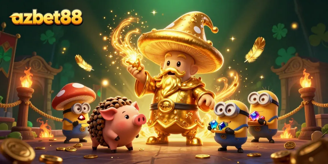 Win big with azbet88 amidst a vibrant 3D casino scene of magical treasures.