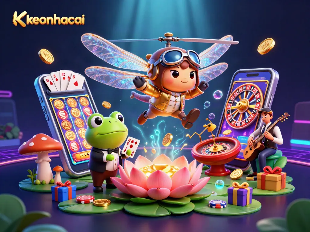 Experience thrilling keonhacai action with a lively casino scene featuring vibrant characters and gaming elements.