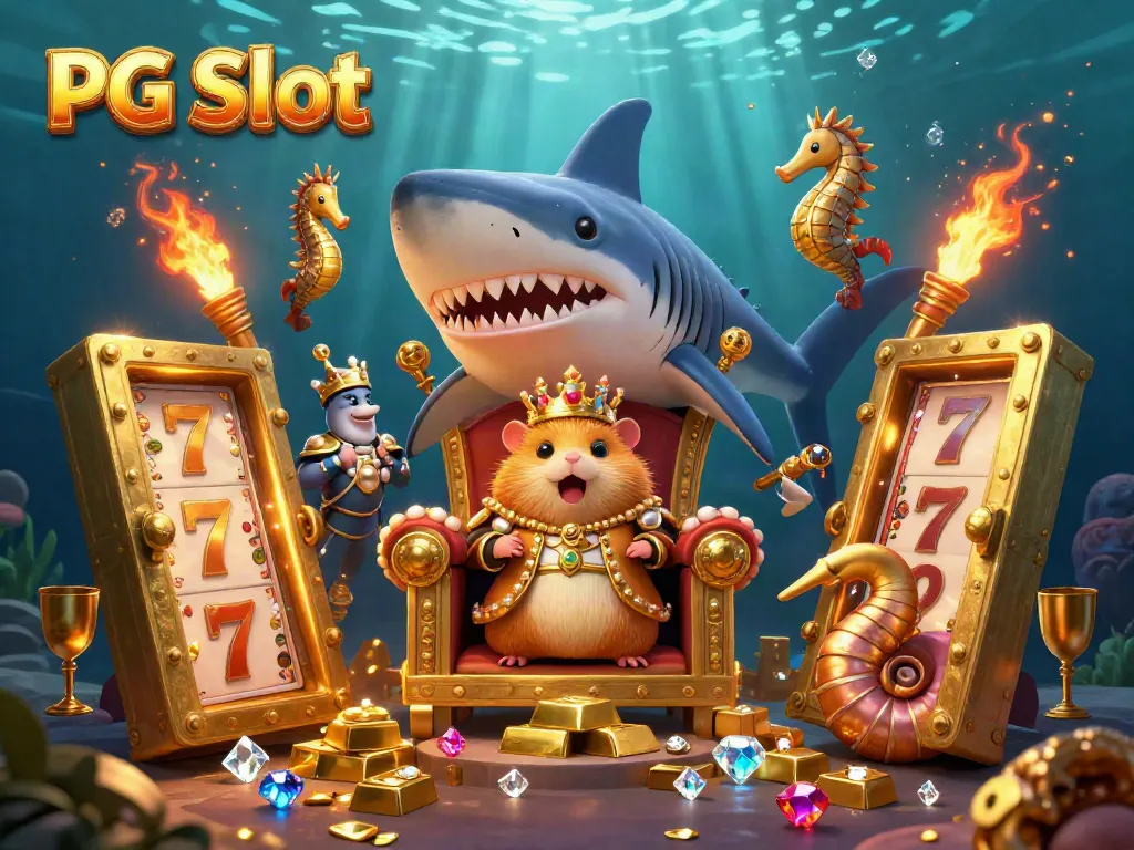 Experience the excitement of PG Slot with vibrant treasures featuring a hamster king, seahorse guards, and dazzling gems.