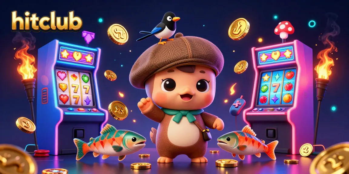 hitclub engages players with vibrant slot machines in a colorful cartoon scene