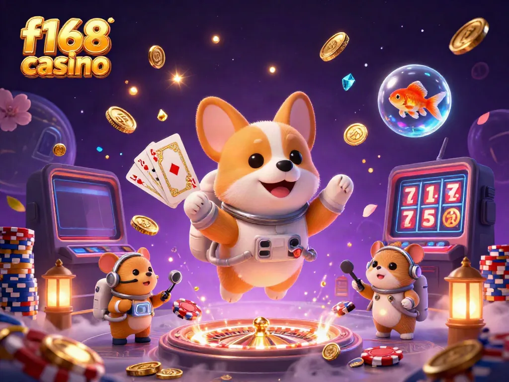 Experience thrilling gaming with f168 casino in a vibrant 3D scene featuring charming cartoon characters.