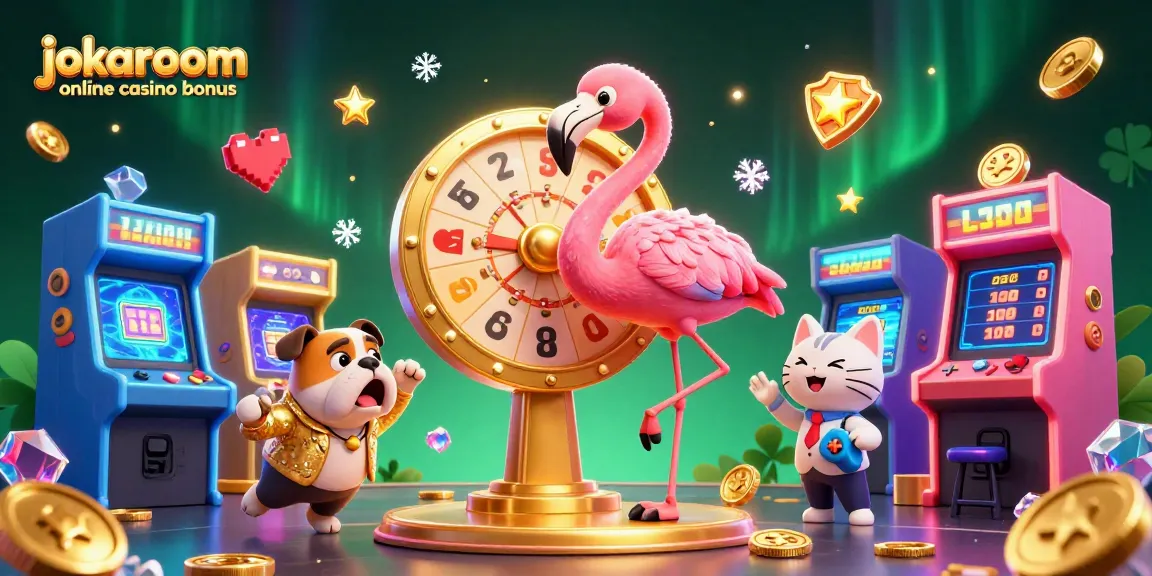 Experience the excitement of jokaroom online casino bonus with thrilling game show characters in a vibrant casino.
