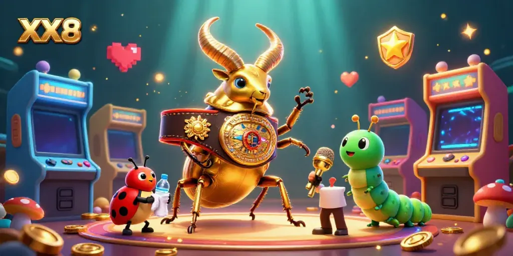 Engage in the excitement of XX8 with vibrant casino-themed characters and elements in a dynamic scene.