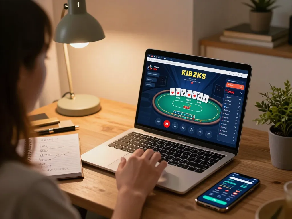 Player engaging in hwg500 alternatif online live casino games, showcasing immersive poker gameplay on a laptop