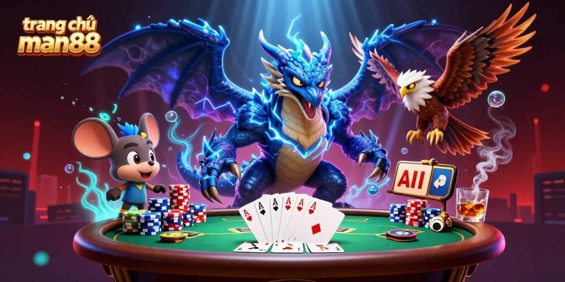 Experience the thrill of trang chủ man88 with dynamic 3D characters showcasing intense poker action.