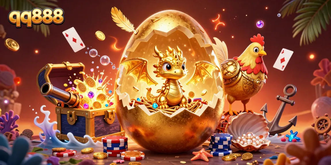 Engage with qq888's dynamic online casino scene featuring a golden dragon and poker chips.