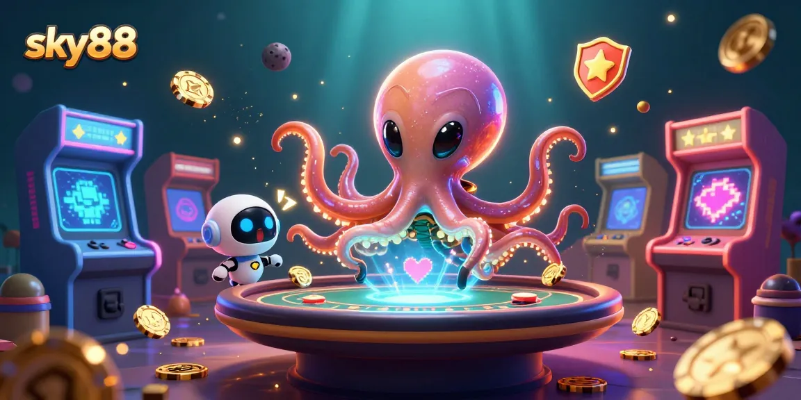 Engage with sky88's thrilling alien octopus casino scene featuring immersive poker dynamics.