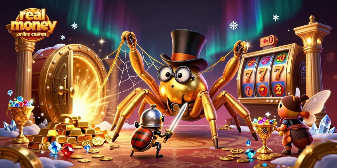 Experience the excitement of real money online casinos with vibrant 3D illustrations showcasing magical characters and dazzling riches.