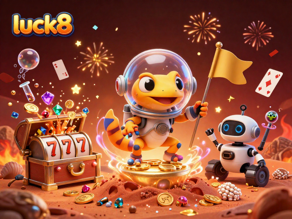 Experience luck8 with a Martian gecko discovering a buried golden casino, enhancing gambling excitement.