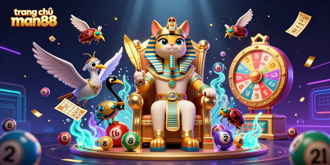 Join the excitement at trang chủ man88 with dynamic lottery and casino elements in a vibrant 3D scene.