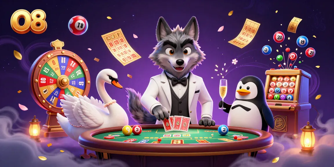 Experience O8's vibrant casino atmosphere with lively characters and dynamic gaming elements.