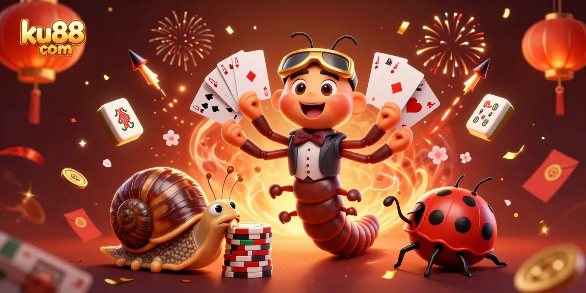 Join the excitement on ku88 com featuring a millipede dealer and high-roller snail in vibrant casino scene.