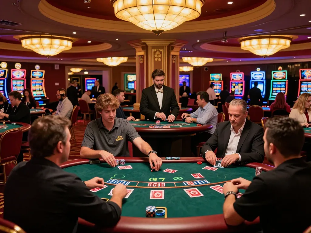 Engaged players at the b52 club enjoying lively blackjack gameplay, dynamic casino environment.