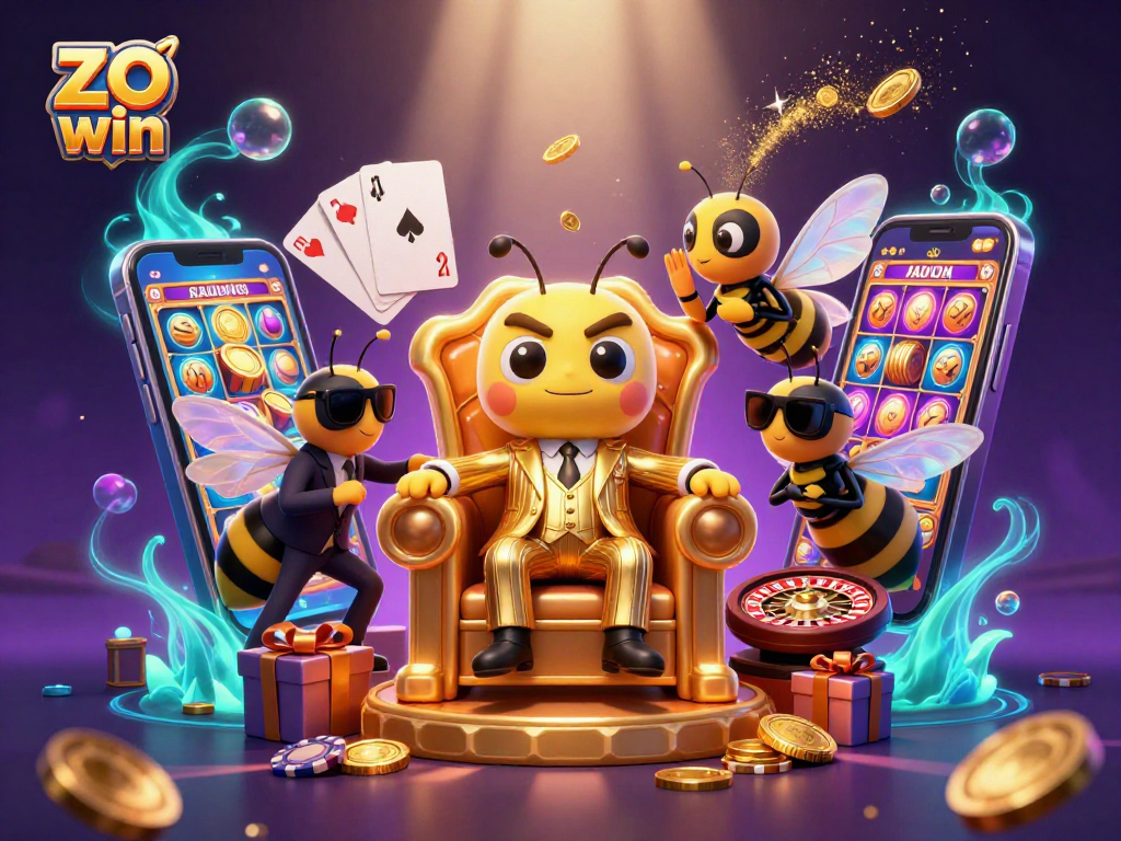 Experience thrilling games at zo win, featuring a colorful slot game and golden coins erupting from the action.