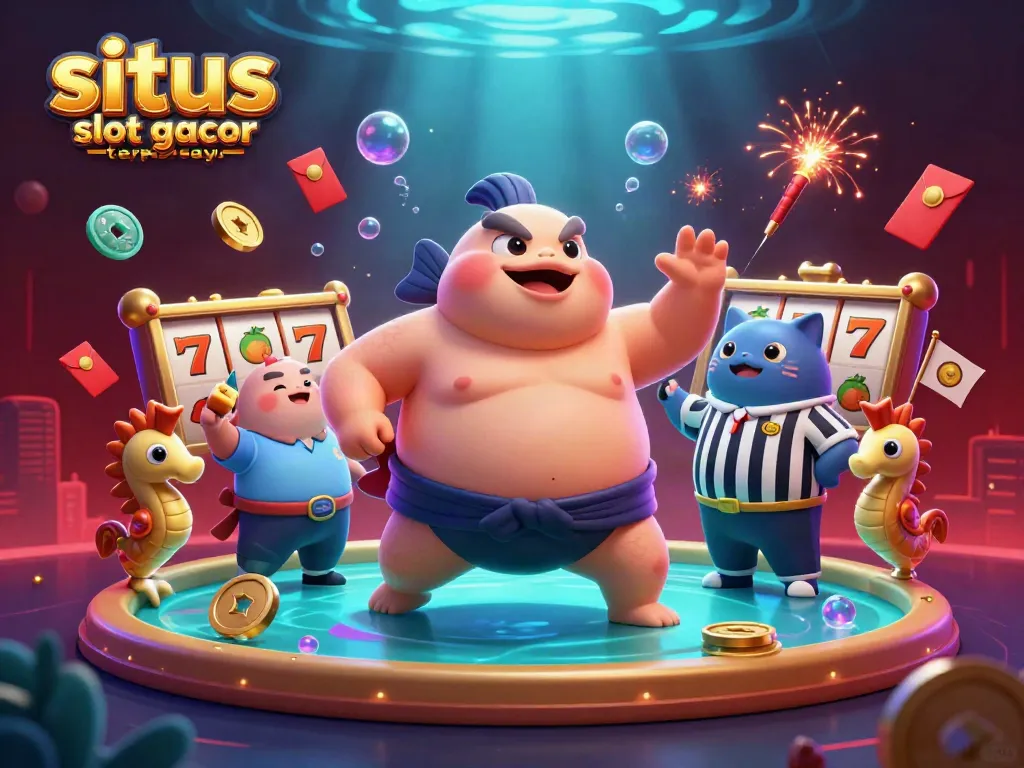 situs slot gacor terpercaya gaming scene with vibrant underwater characters and slot elements