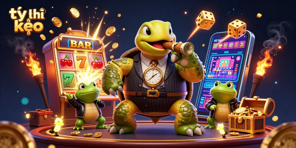 Experience the thrill of tỷ lệ kèo with a mobster turtle and bullfrog enforcers amidst casino excitement.