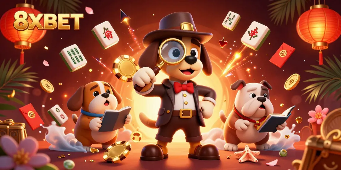 8XBET players engaging in immersive gaming experiences with vibrant characters and casino elements.