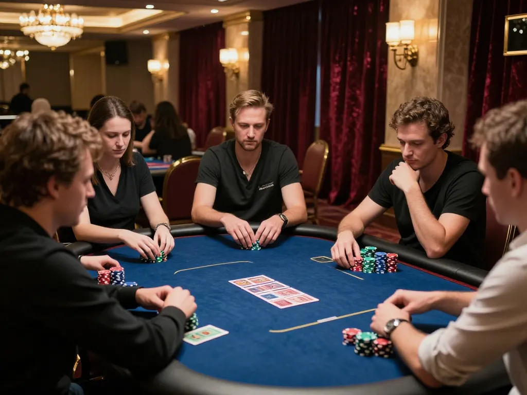 Experience casino lc88 with intense gameplay at a high-stakes poker table, showcasing engagement and strategy.