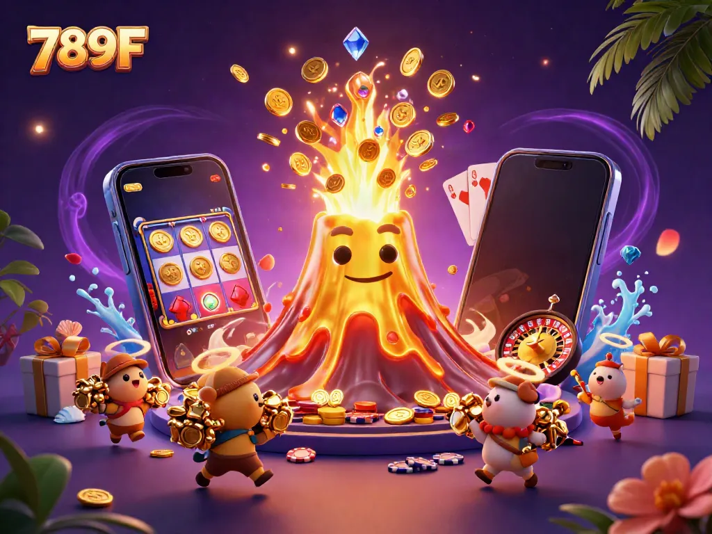 Experience the exciting world of 789F with a vibrant eruption of treasures from a golden volcano, symbolizing winning opportunities.