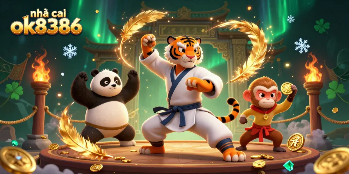 Engage with nhà cái ok8386 through thrilling slots, surrounded by colorful animations and dynamic casino elements.