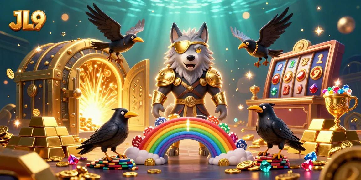 JL9 offers a vibrant casino experience featuring mythological characters celebrating with jackpots and treasures.